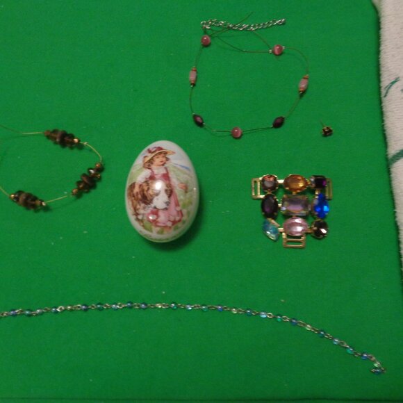 VINTAGE RETRO EDWARDIAN GOLF TOWEL BLING BUCKLE OLD FASHION EGG JEWELRY PART LOT - Picture 10 of 10